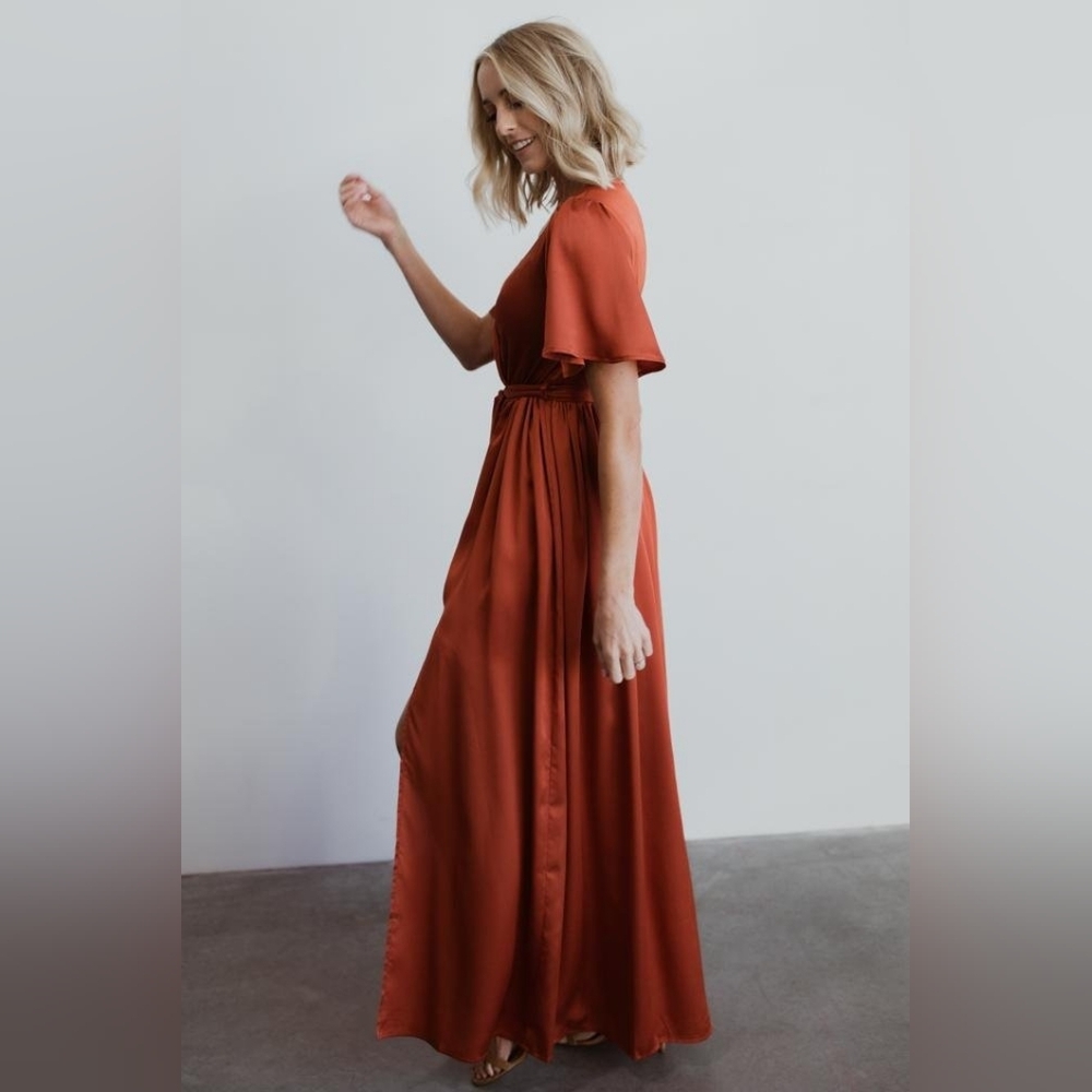 NWT Baltic Born Sicily Satin Rust Maxi Dress - Picture 9 of 13